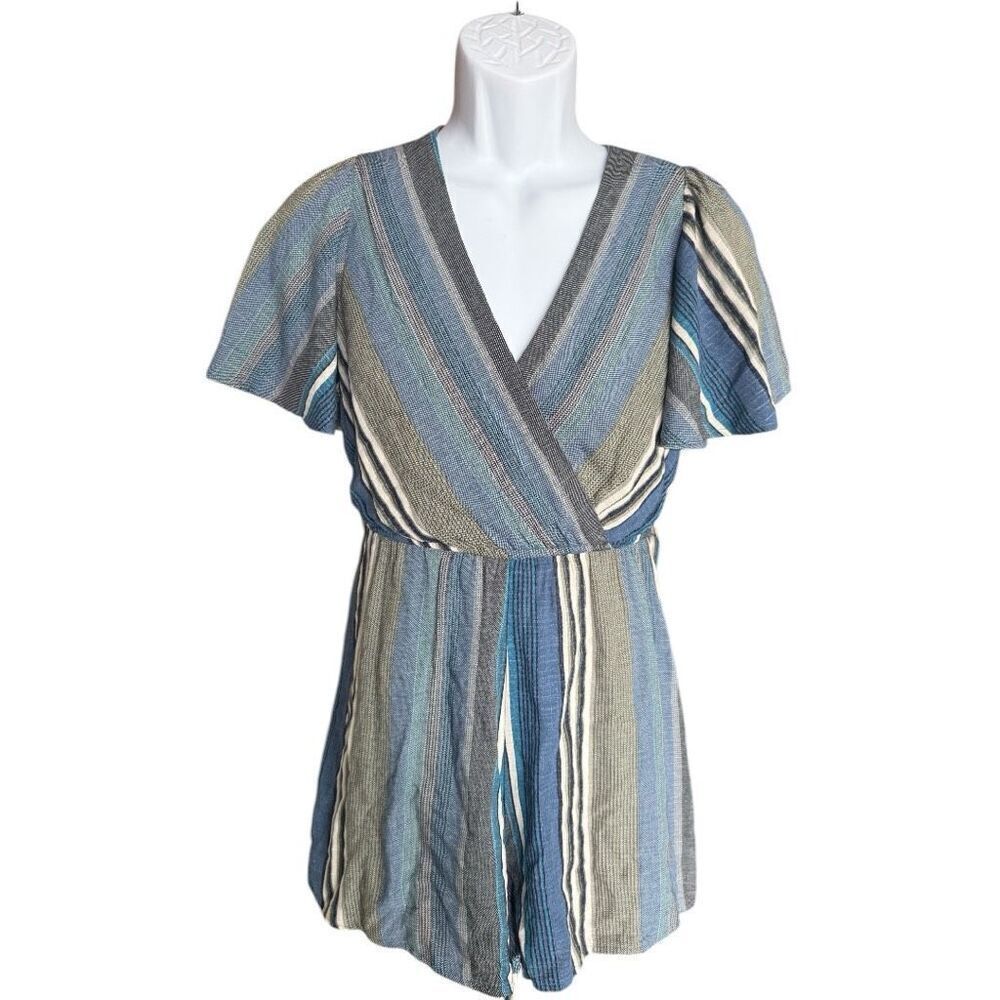 Womens Boutique Trixxi Gorgeous V Neck Tie Back Striped Spring Romper - Sz XS